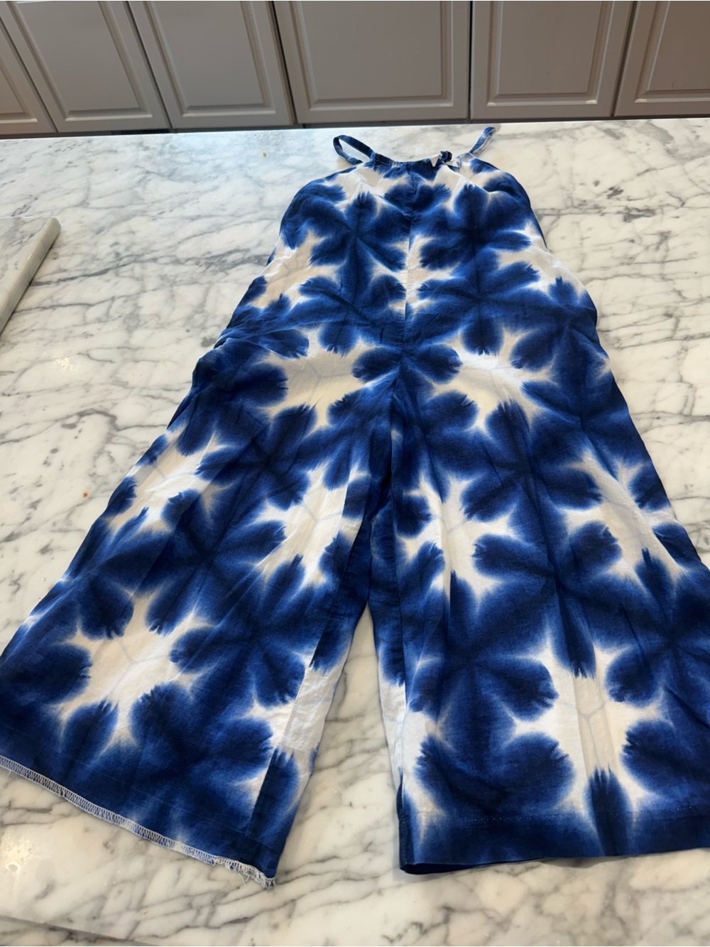 Janie and Jack Blue and White Tie-Dye Jumpsuit Romper